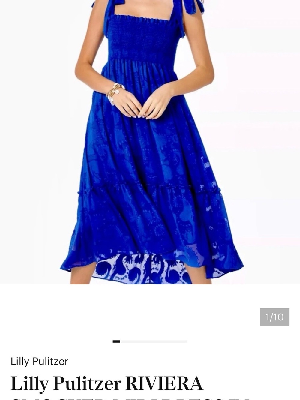 Lilly Pulitzer Royal Blue Tie-Shoulder Smocked Maxi Dress